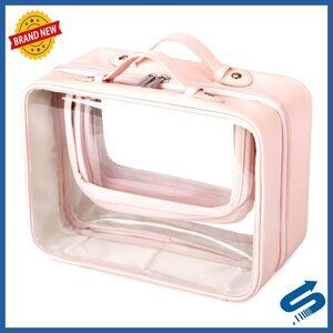 TSA Approved Clear Toiletry Bag Leather Handle Travel Cosmetic Organizer